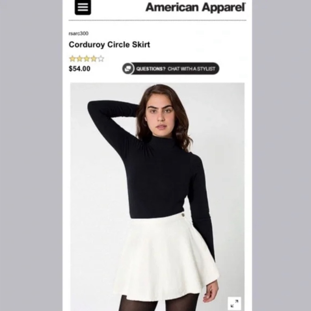NWT American Apparel Corduroy Circle Skirt in Creme